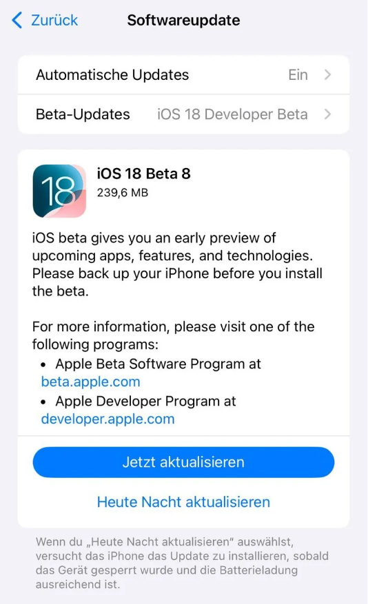 古田苹果手机维修分享苹果 iOS / iPadOS 18 开发者预览版 Beta 8 发布 